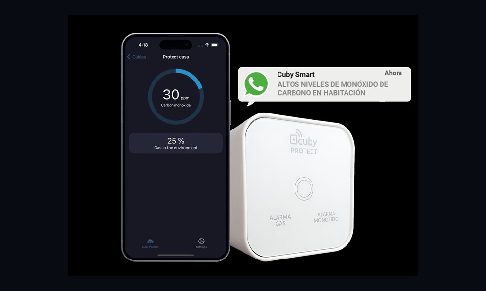 Cuby Protect — alarma de gas y monóxido con notificaciones por WhatsApp