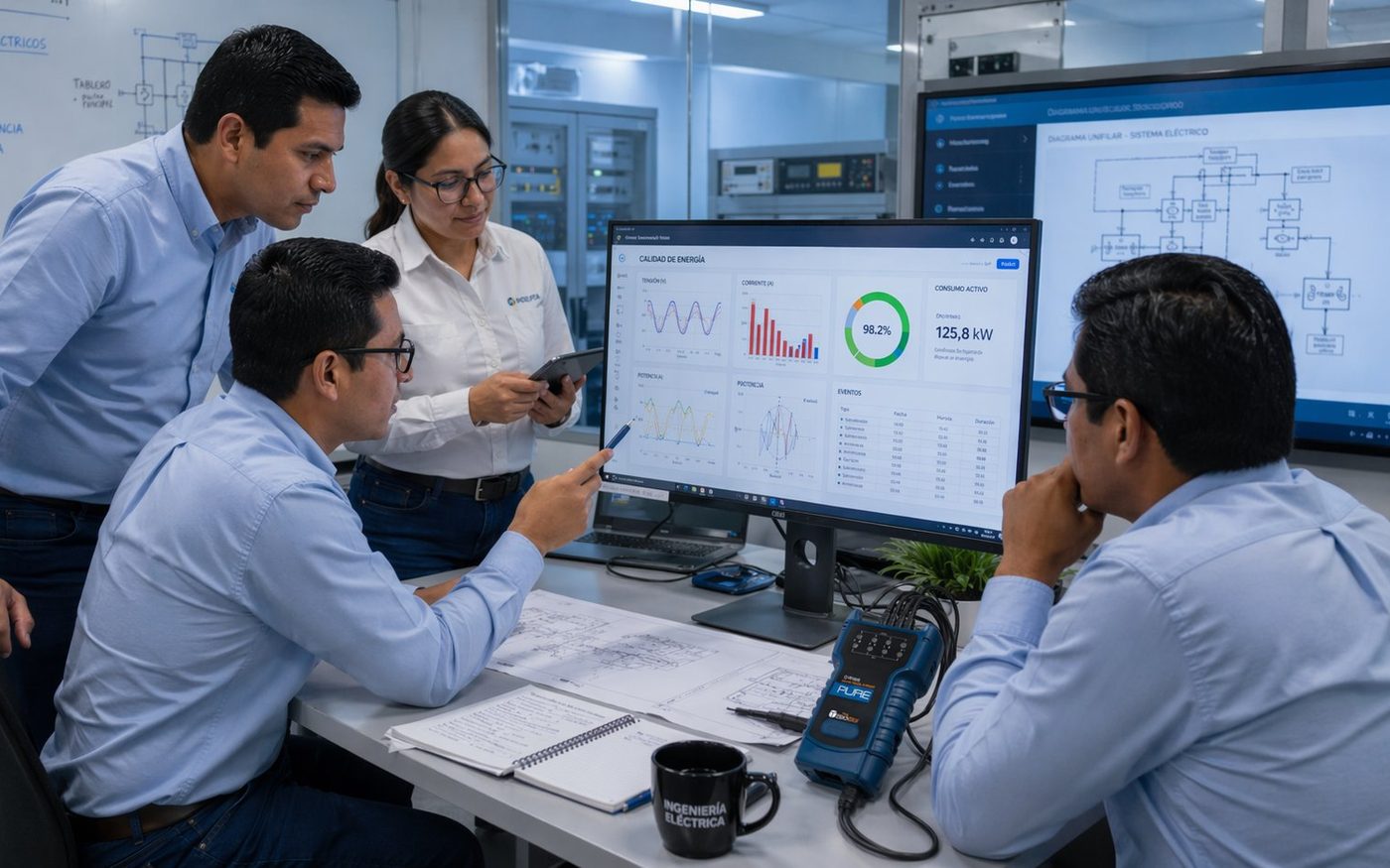 Espectro de armónicos medido con analizador Elspec G4 en planta industrial