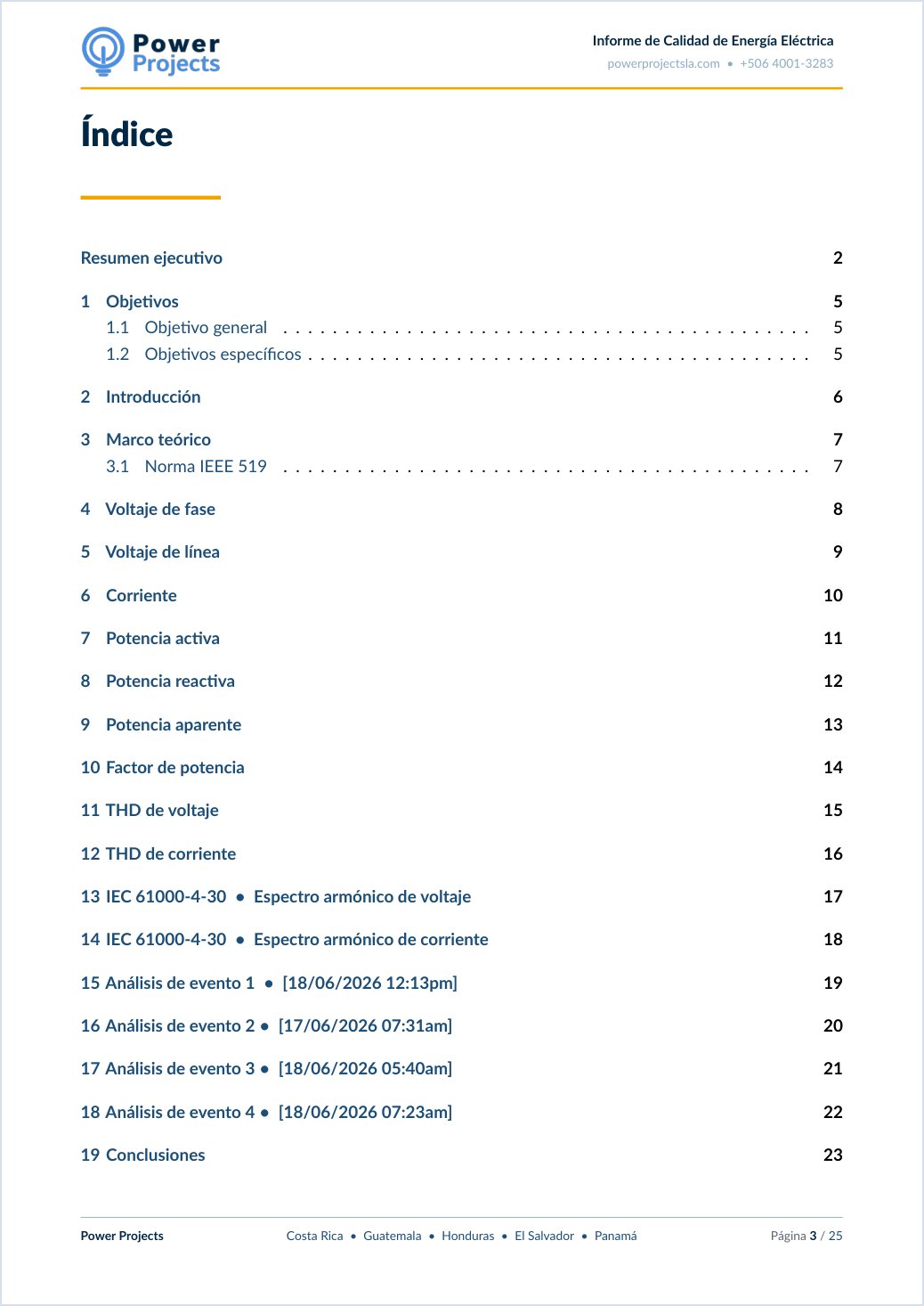 Índice completo del informe